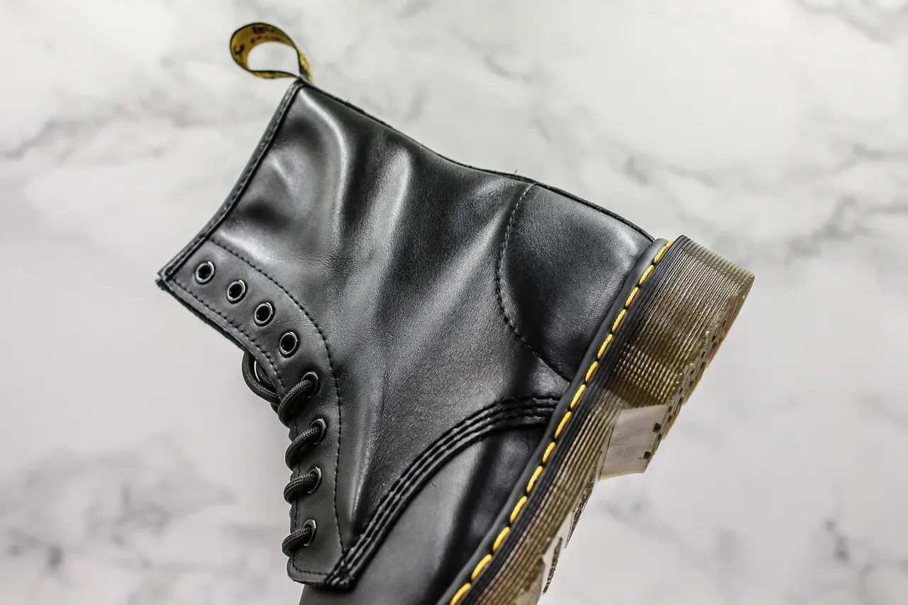 Dr. Martens 1460 Black Smooth Leather Yellow Stitch Martin Boots 5