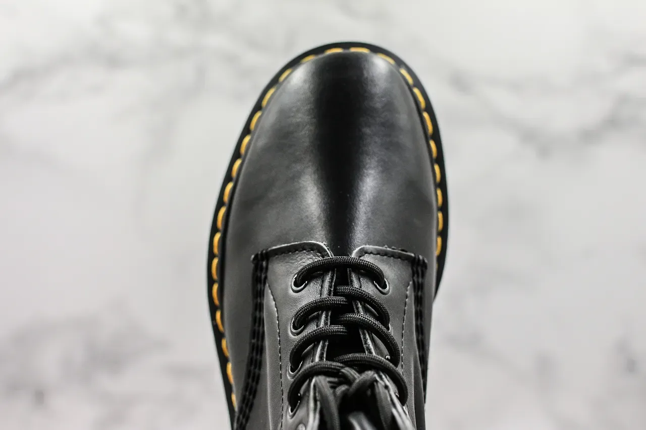 Dr. Martens 1460 Black Smooth Leather Yellow Stitch Martin Boots 7