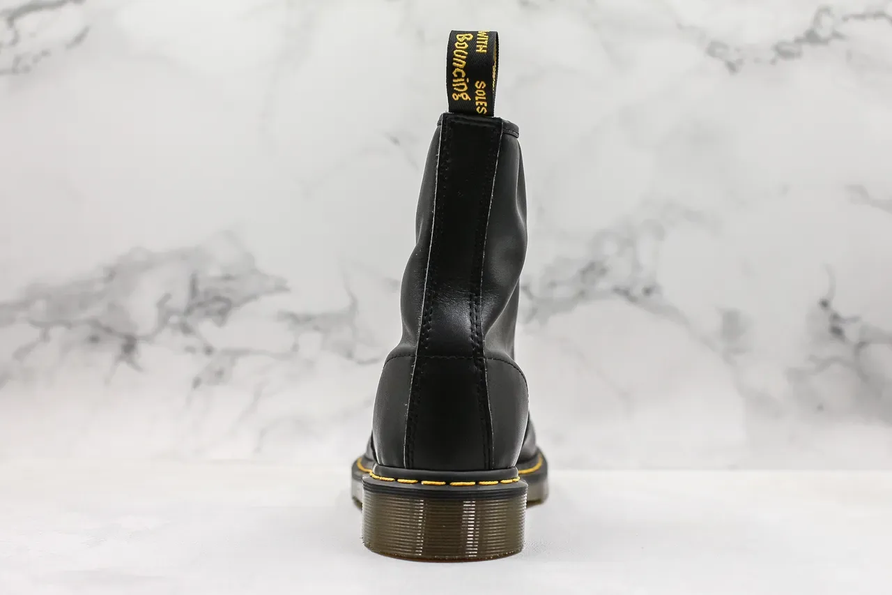 Dr. Martens 1460 Black Smooth Leather Yellow Stitch Martin Boots 9