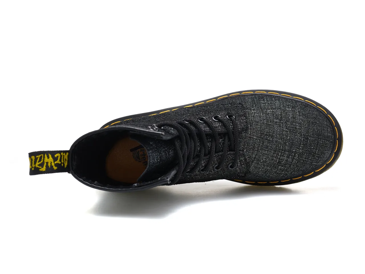 Dr. Martens 1460 Bottes Martin Noir pailleté Couture jaune 2