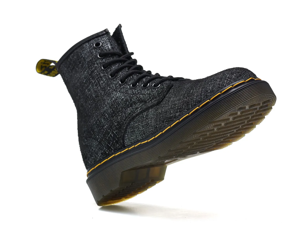 Dr. Martens 1460 Bottes Martin Noir pailleté Couture jaune 4