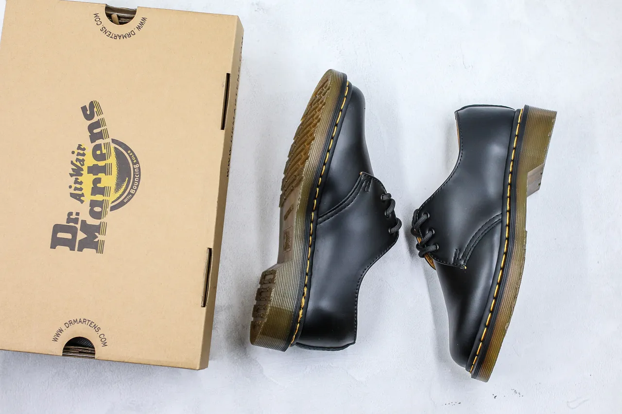 Dr. Martens 1461 Black Yellow Smooth Leather Welt Stitching Oxford Shoes 2