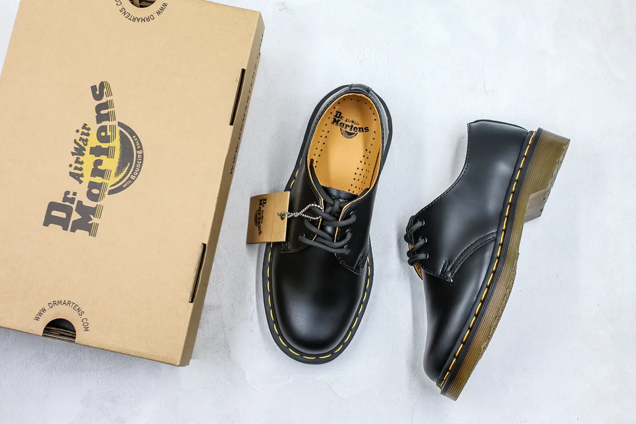 Dr. Martens 1461 Black Yellow Smooth Leather Welt Stitching Oxford Shoes 3