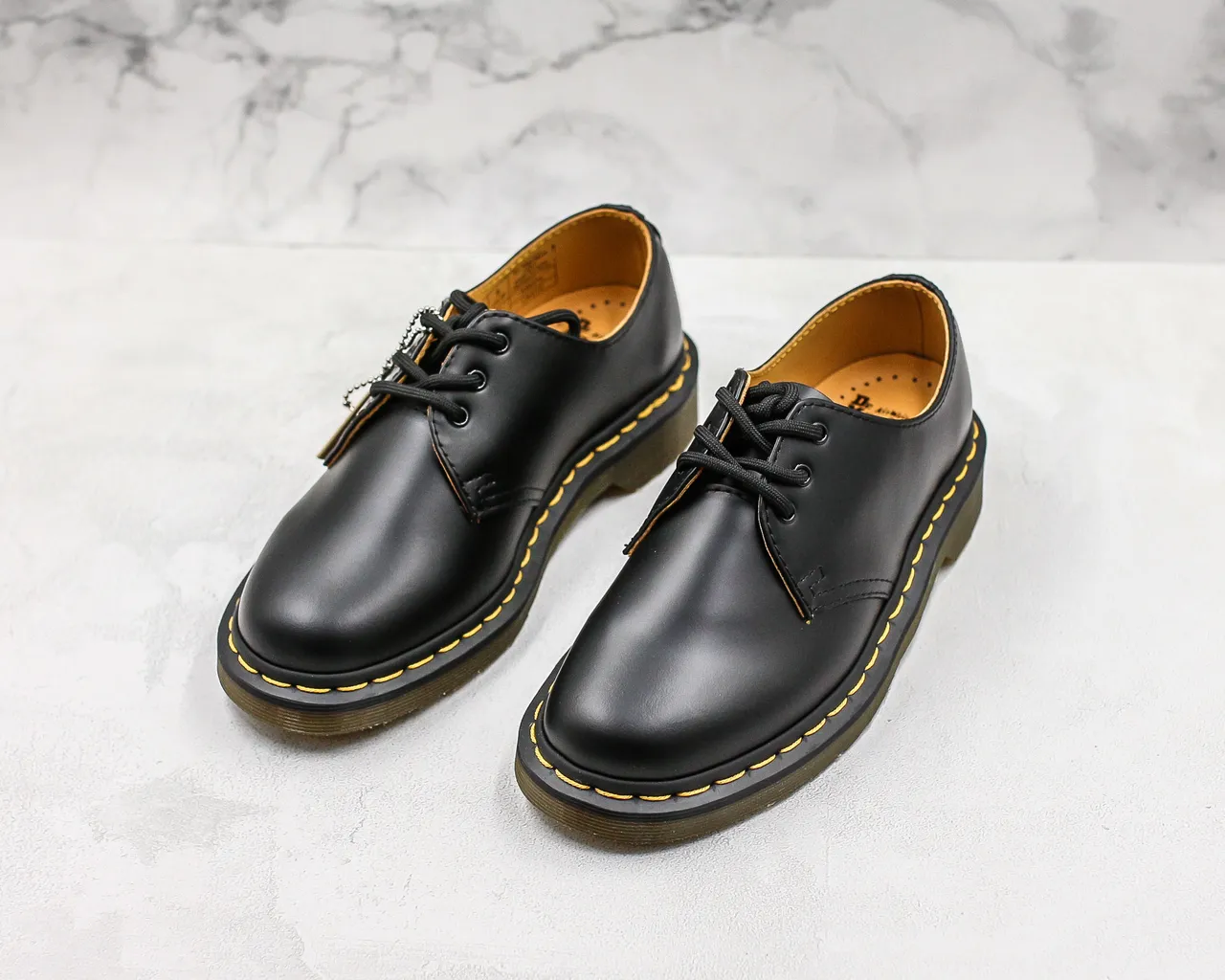 Dr. Martens 1461 Black Yellow Smooth Leather Welt Stitching Oxford Shoes 4