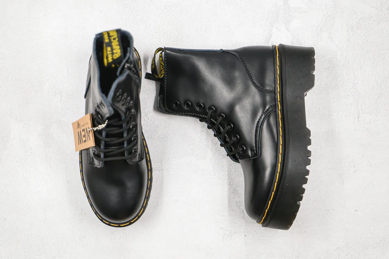Dr. Martens Jadon Black Yellow Platform Sole 8-Eyelet Lace-Up Martin Boots 8