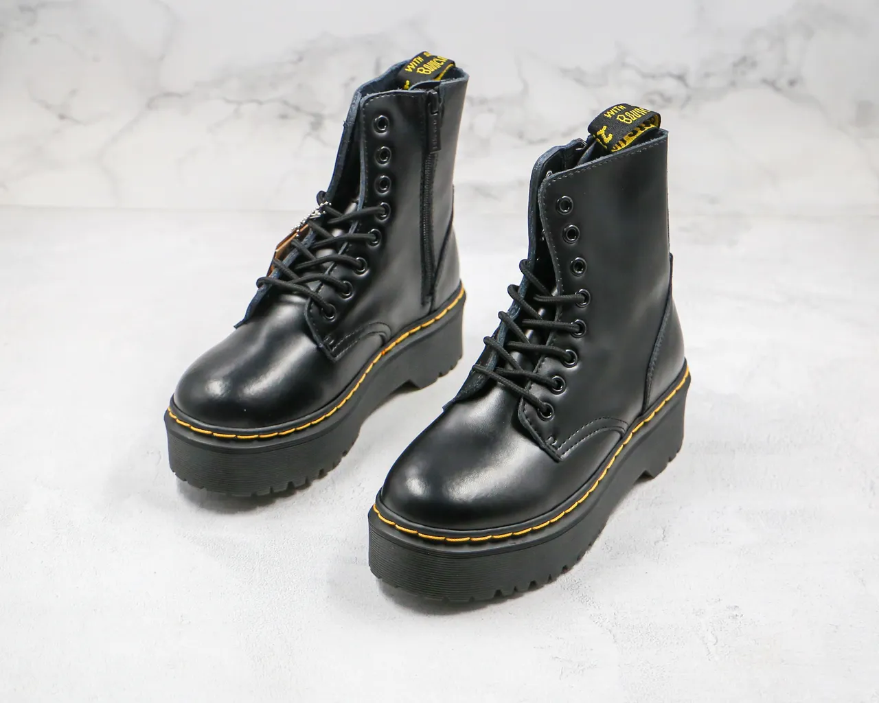 Dr. Martens Jadon Black Yellow Platform Sole 8-Eyelet Lace-Up Martin Boots 9