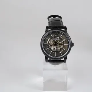 Emporio Armani Black Gray Skeleton Dial PVD Case Mechanical Watch