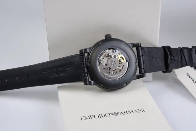 Emporio Armani Black Gray Skeleton Dial PVD Case Mechanical Watch 4