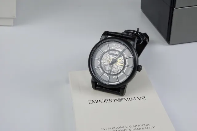 Emporio Armani Black Gray Skeleton Dial PVD Case Mechanical Watch 5