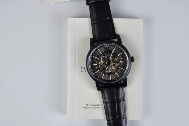 Emporio Armani Black Gray Skeleton Dial PVD Case Mechanical Watch 6