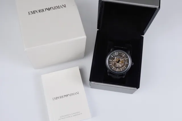 Emporio Armani Black Gray Skeleton Dial PVD Case Mechanical Watch 8