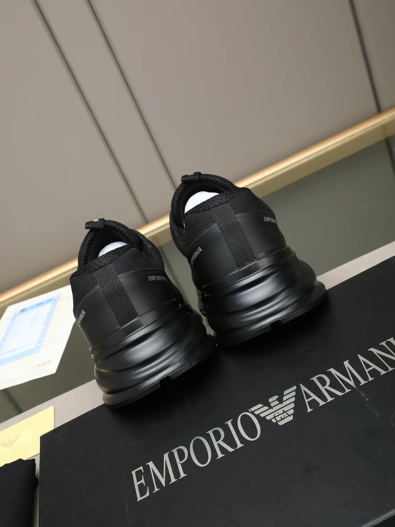 Emporio Armani Black Mesh and Synthetic Lifestyle Sneaker 3