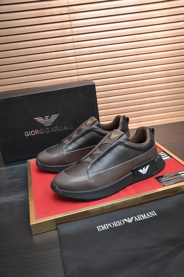 Emporio Armani Brown Leather Slip-On Sneaker 4
