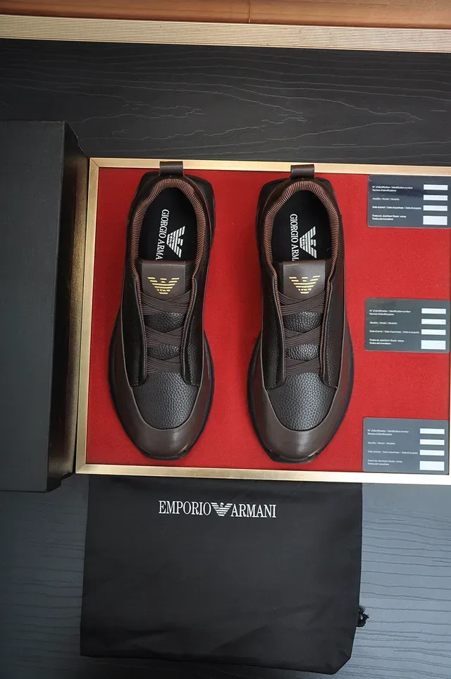Emporio Armani Brown Leather Slip-On Sneaker 5