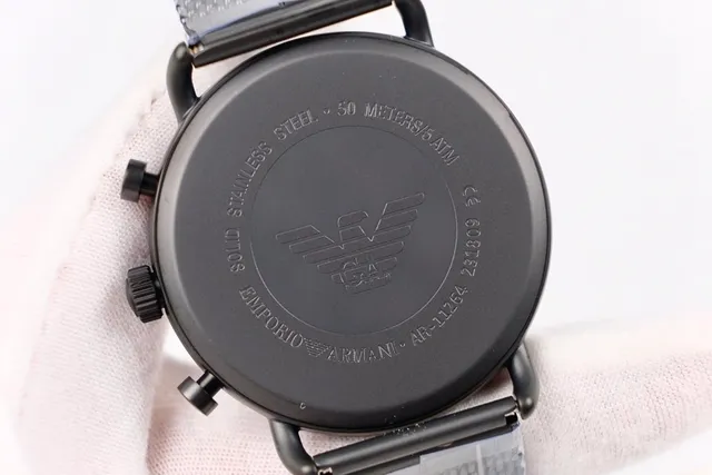 Emporio Armani Chronographe Sangle Maille Noire Montre Mécanique 2