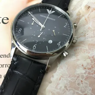 Emporio Armani Classic Chronograph Black Dial Silver-Tone Mechanical Watch
