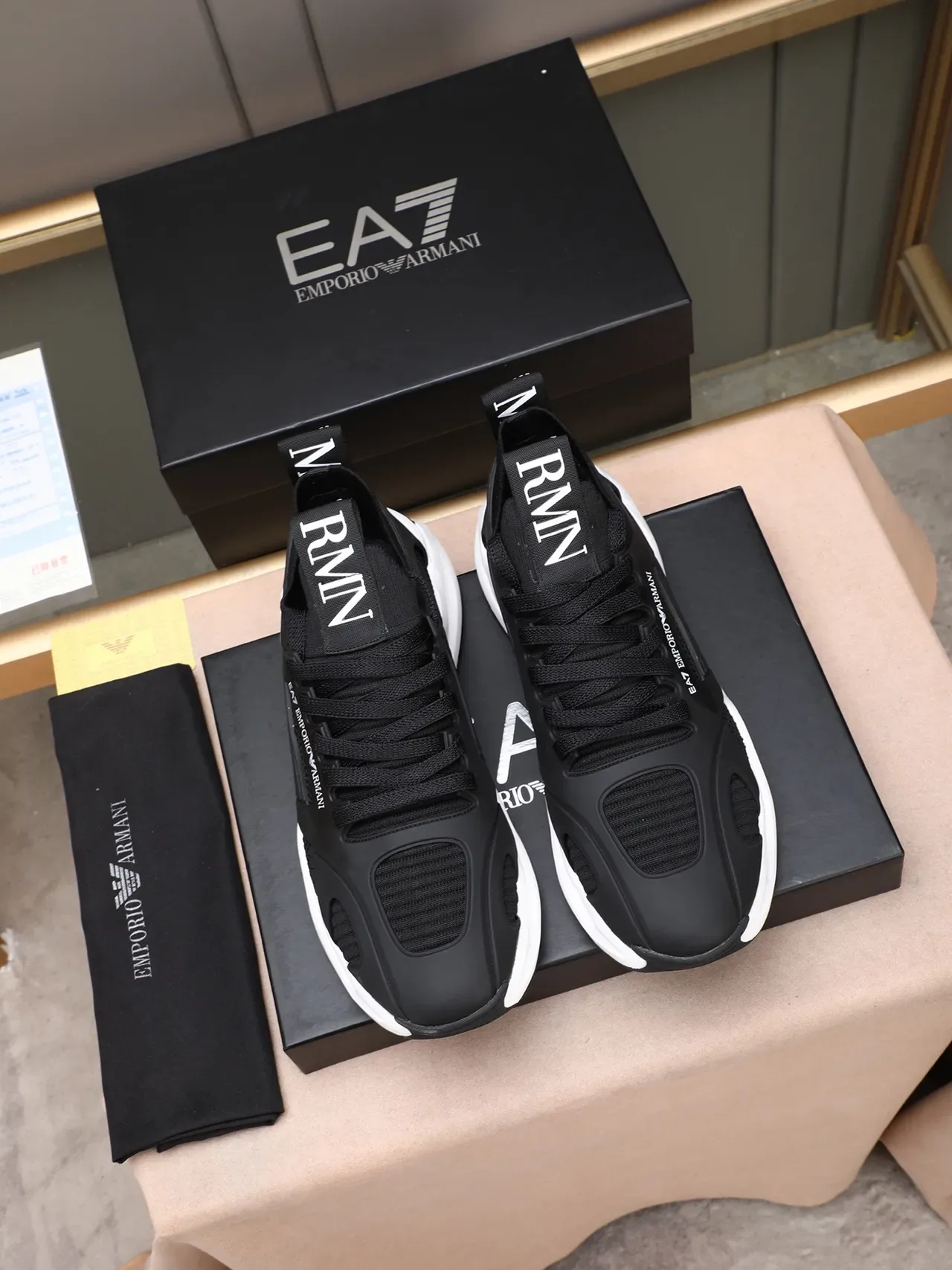 Emporio Armani EA7 Black and White Mesh Lifestyle Sneakers 3