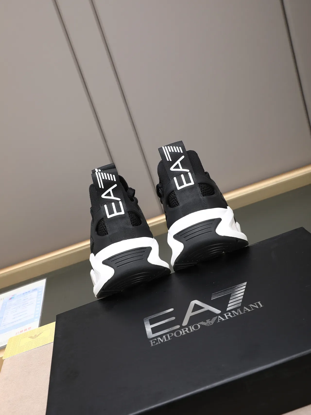 Emporio Armani EA7 Black and White Mesh Lifestyle Sneakers 4