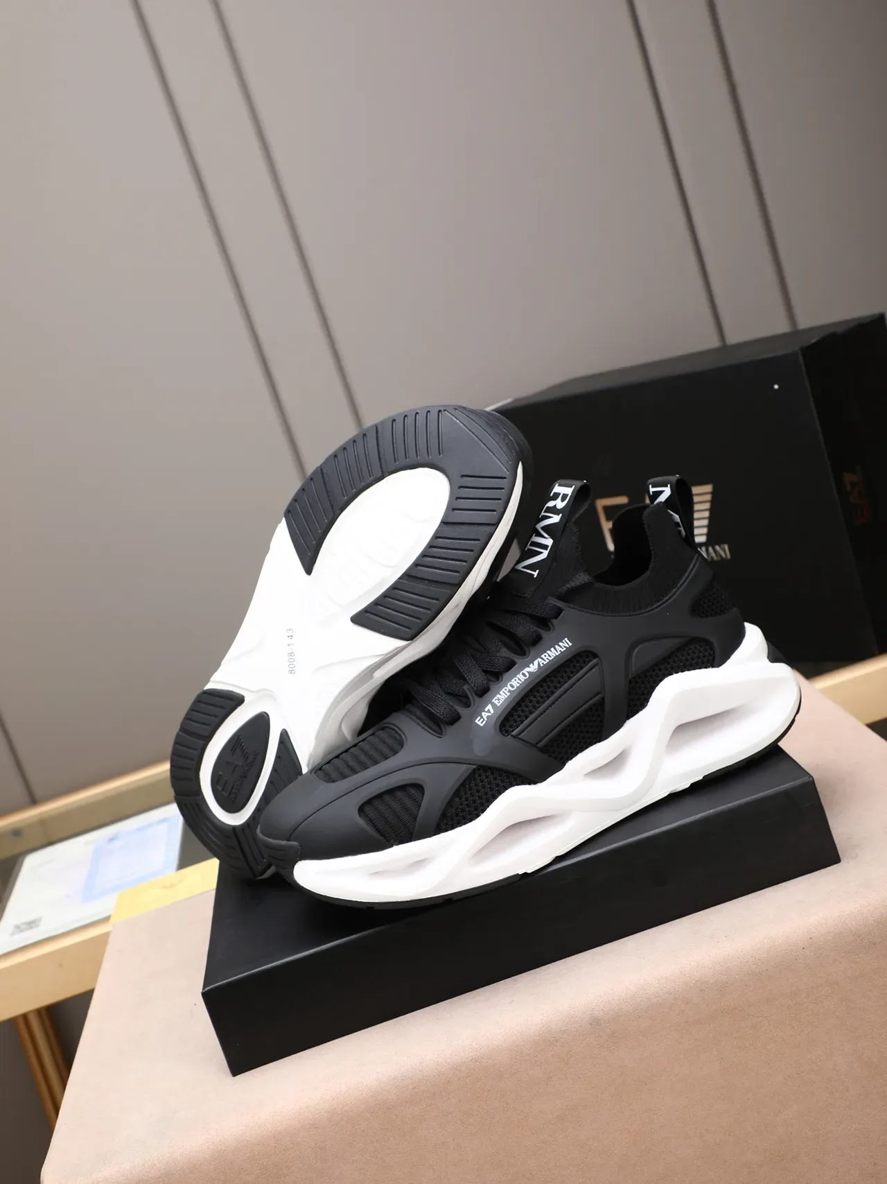 Emporio Armani EA7 Black and White Mesh Lifestyle Sneakers 5