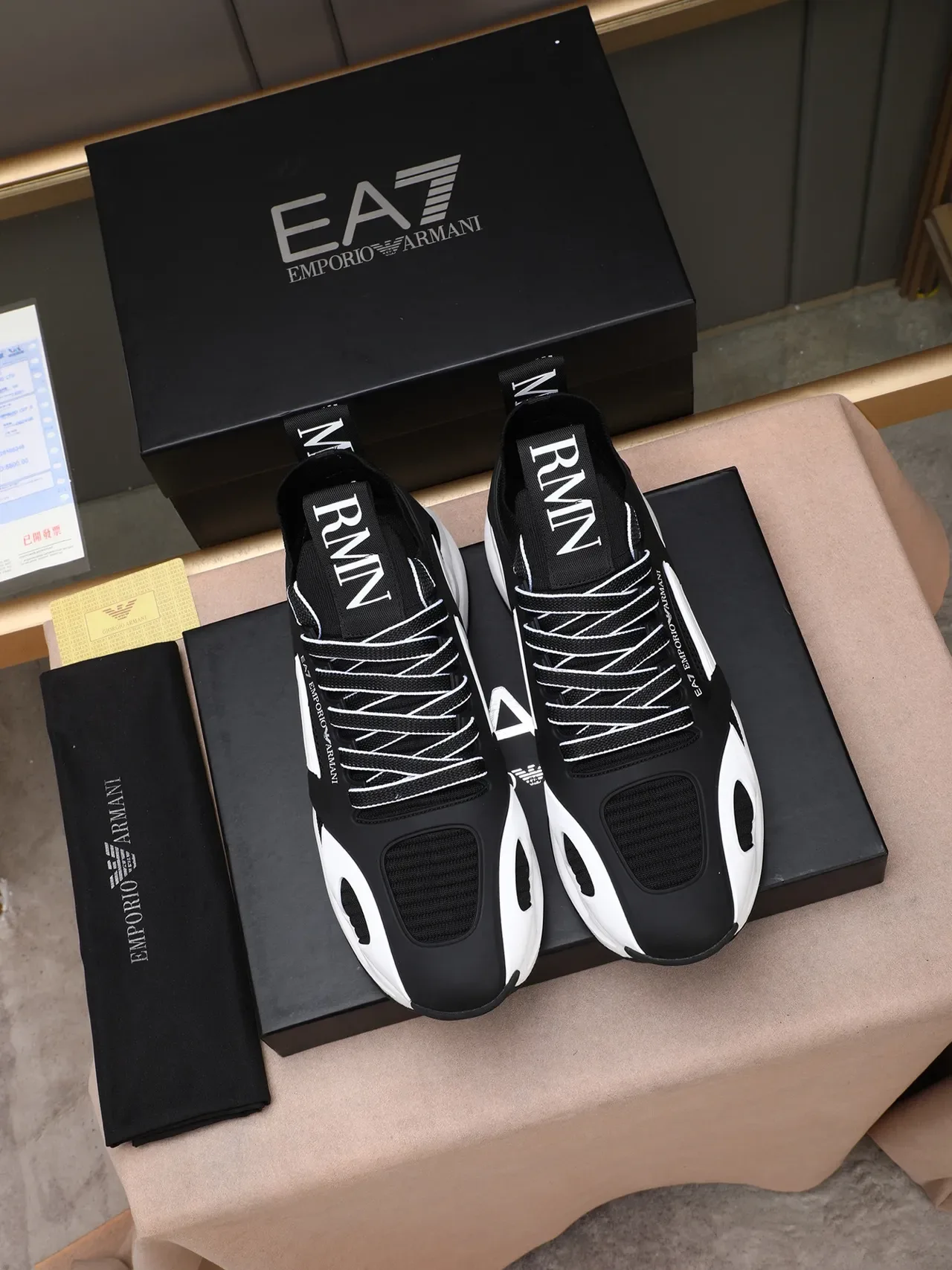 Emporio Armani EA7 Black and White Sculpted Midsole Lifestyle Sneakers 2