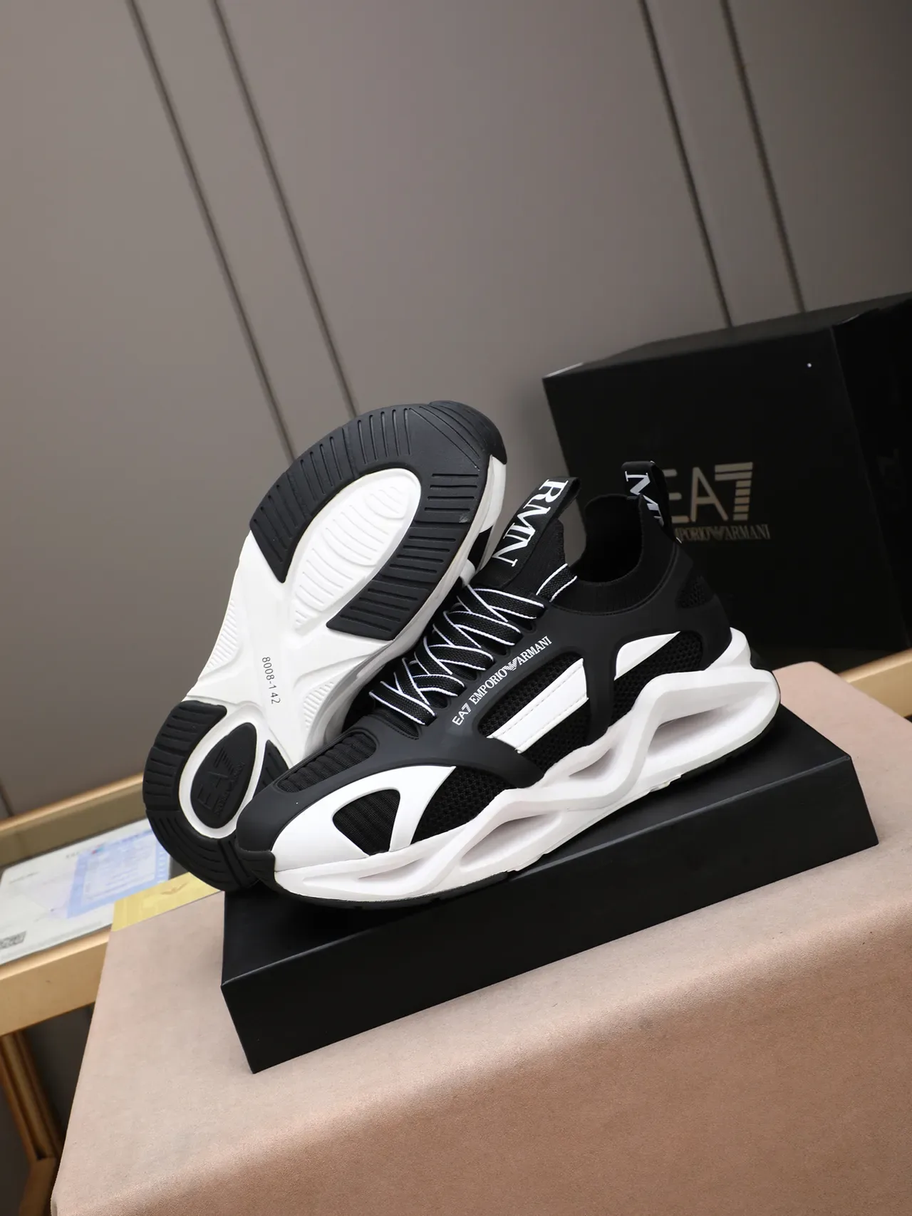 Emporio Armani EA7 Black and White Sculpted Midsole Lifestyle Sneakers 4