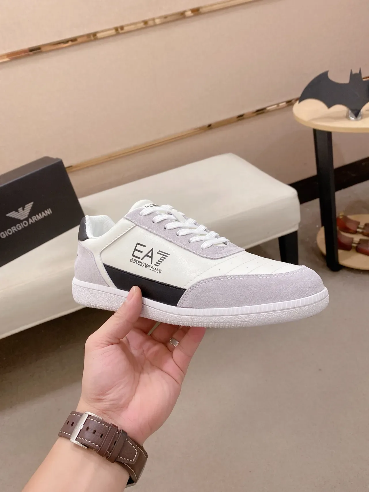 Emporio Armani EA7 White and Gray Suede Panel Lifestyle Sneakers 3