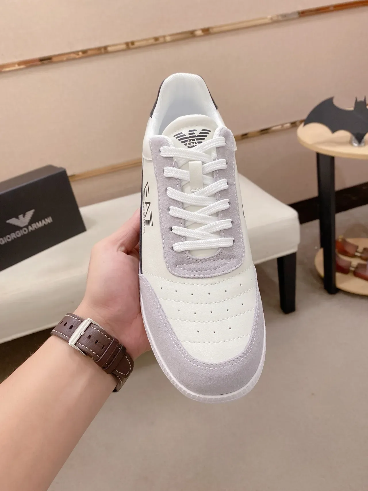 Emporio Armani EA7 White and Gray Suede Panel Lifestyle Sneakers 4