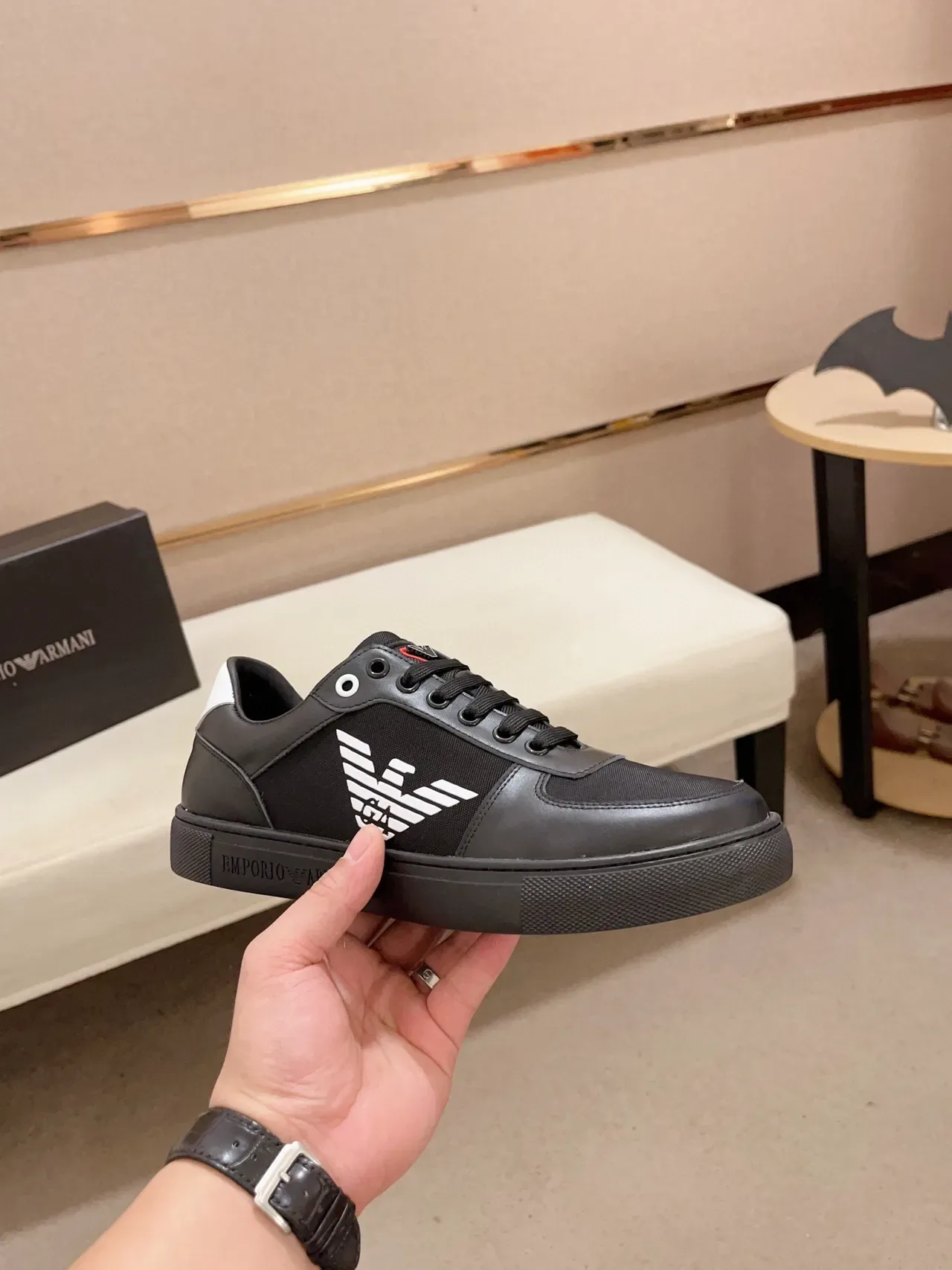 Emporio Armani Logo de l'Aigle Noir Style de Vie Sneakers 7