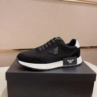 Emporio Armani Lifestyle Sneaker Black White Ribbed Knit Upper Suede Overlays Lifestyle Sneakers