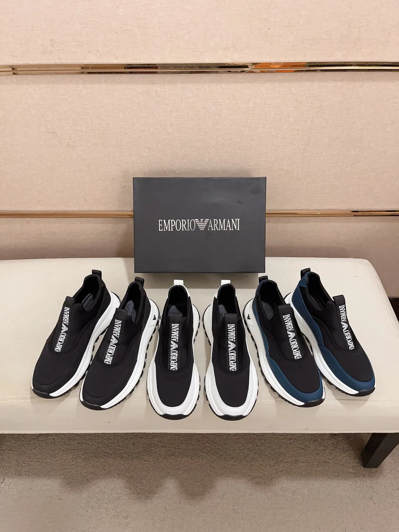 Emporio Armani Lifestyle Sneaker Black White Ribbed Knit Upper Suede Overlays Lifestyle Sneakers 4