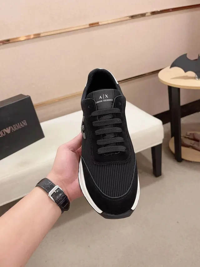 Emporio Armani Lifestyle Sneaker Black White Ribbed Knit Upper Suede Overlays Lifestyle Sneakers 5