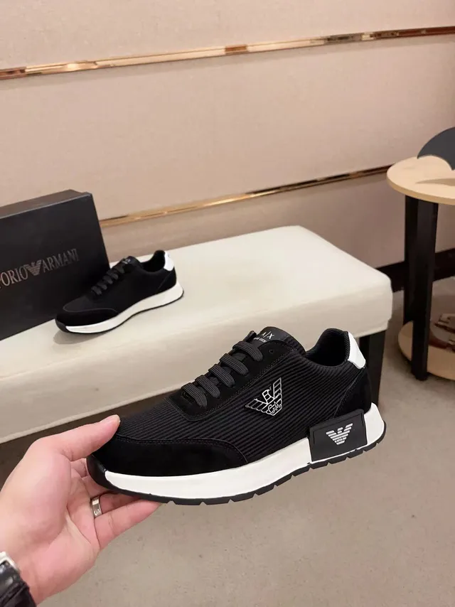 Emporio Armani Lifestyle Sneaker Black White Ribbed Knit Upper Suede Overlays Lifestyle Sneakers 6