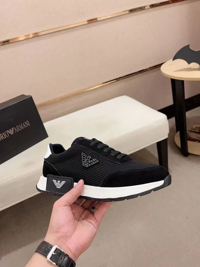 Emporio Armani Lifestyle Sneaker Black White Ribbed Knit Upper Suede Overlays Lifestyle Sneakers 7