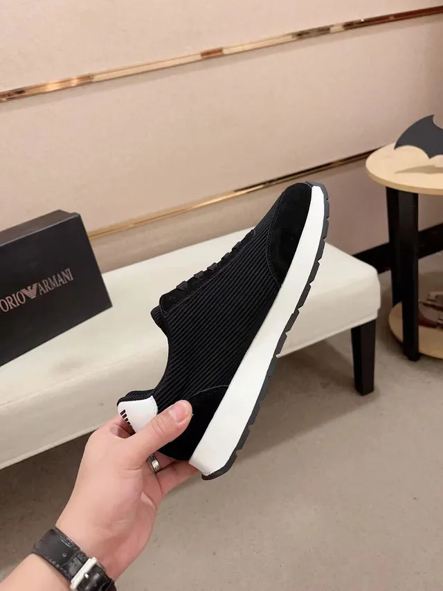 Emporio Armani Lifestyle Sneaker Black White Ribbed Knit Upper Suede Overlays Lifestyle Sneakers 8
