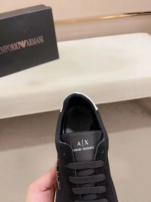 Emporio Armani Lifestyle Sneaker Black White Ribbed Knit Upper Suede Overlays Lifestyle Sneakers 9
