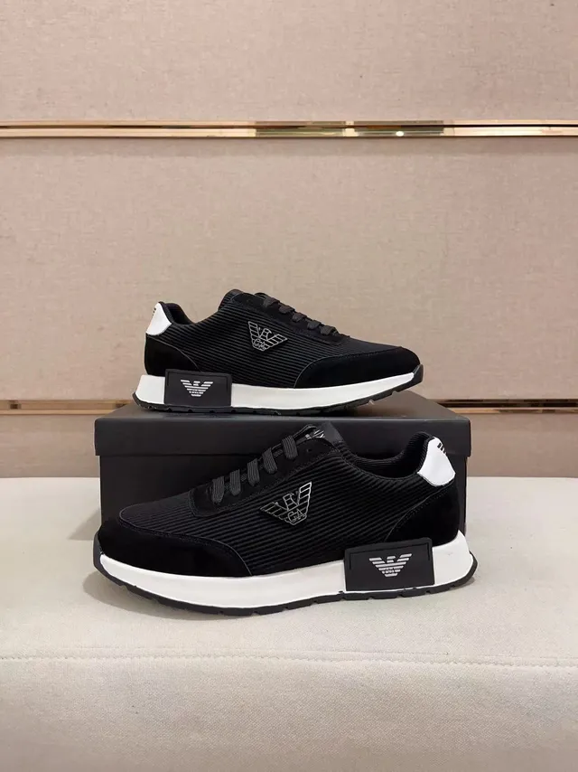 Emporio Armani Lifestyle Sneaker Black White Ribbed Knit Upper Suede Overlays Lifestyle Sneakers 11