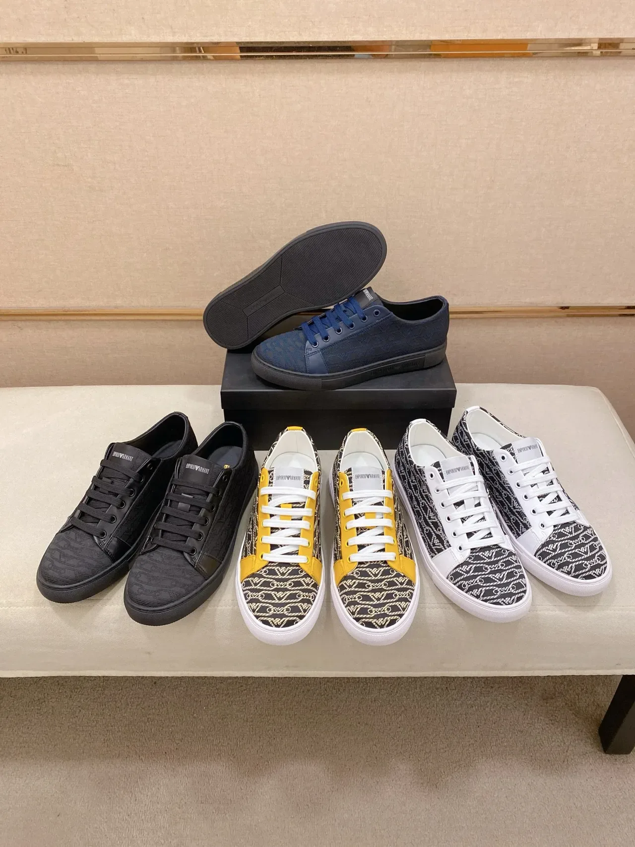 Emporio Armani Monochrome Black Logo Jacquard Low-Top Sneakers 2