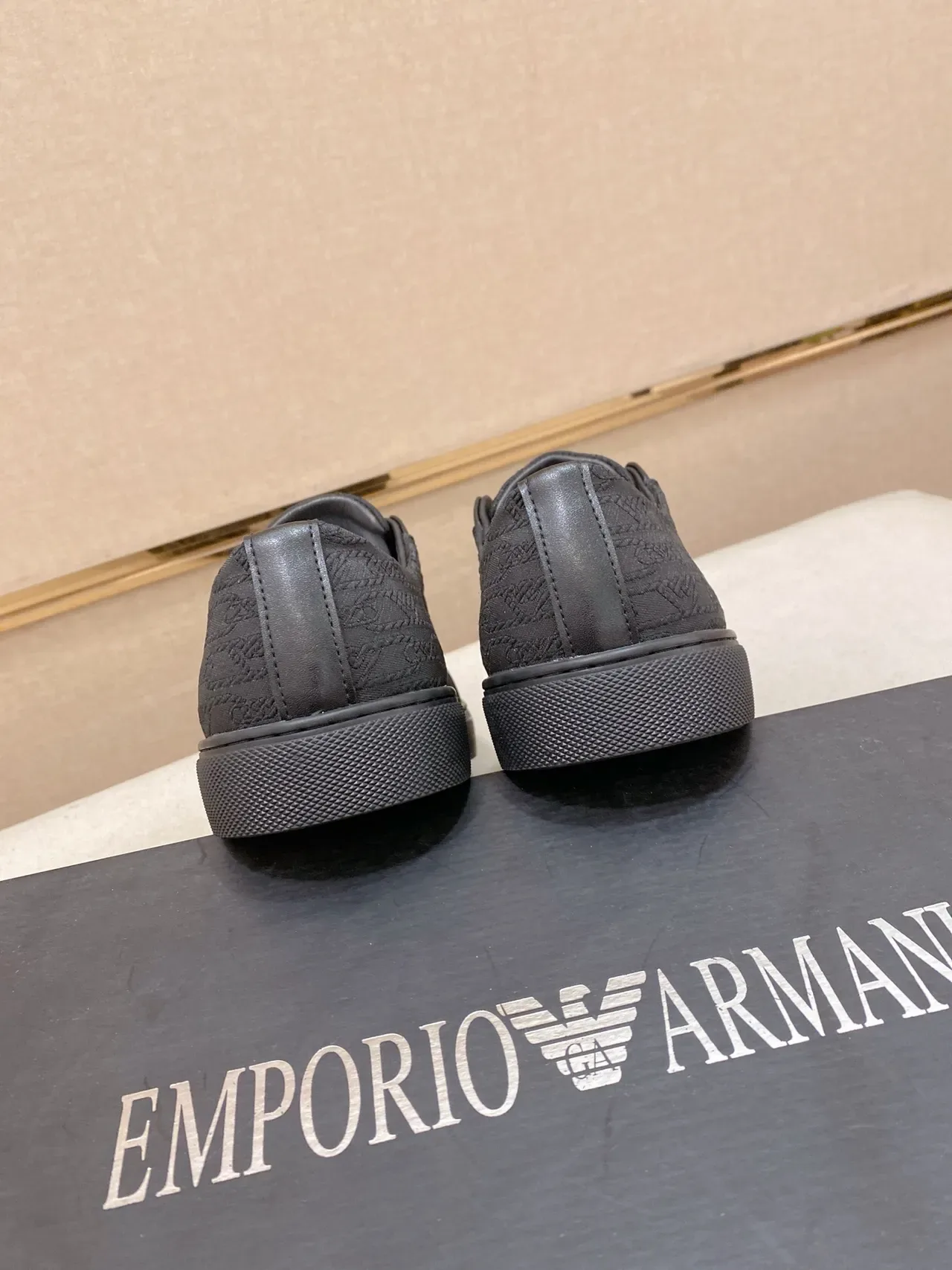 Emporio Armani Monochrome Black Logo Jacquard Low-Top Sneakers 4