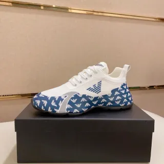 Emporio Armani Monogram-Print White and Navy Lifestyle Sneakers
