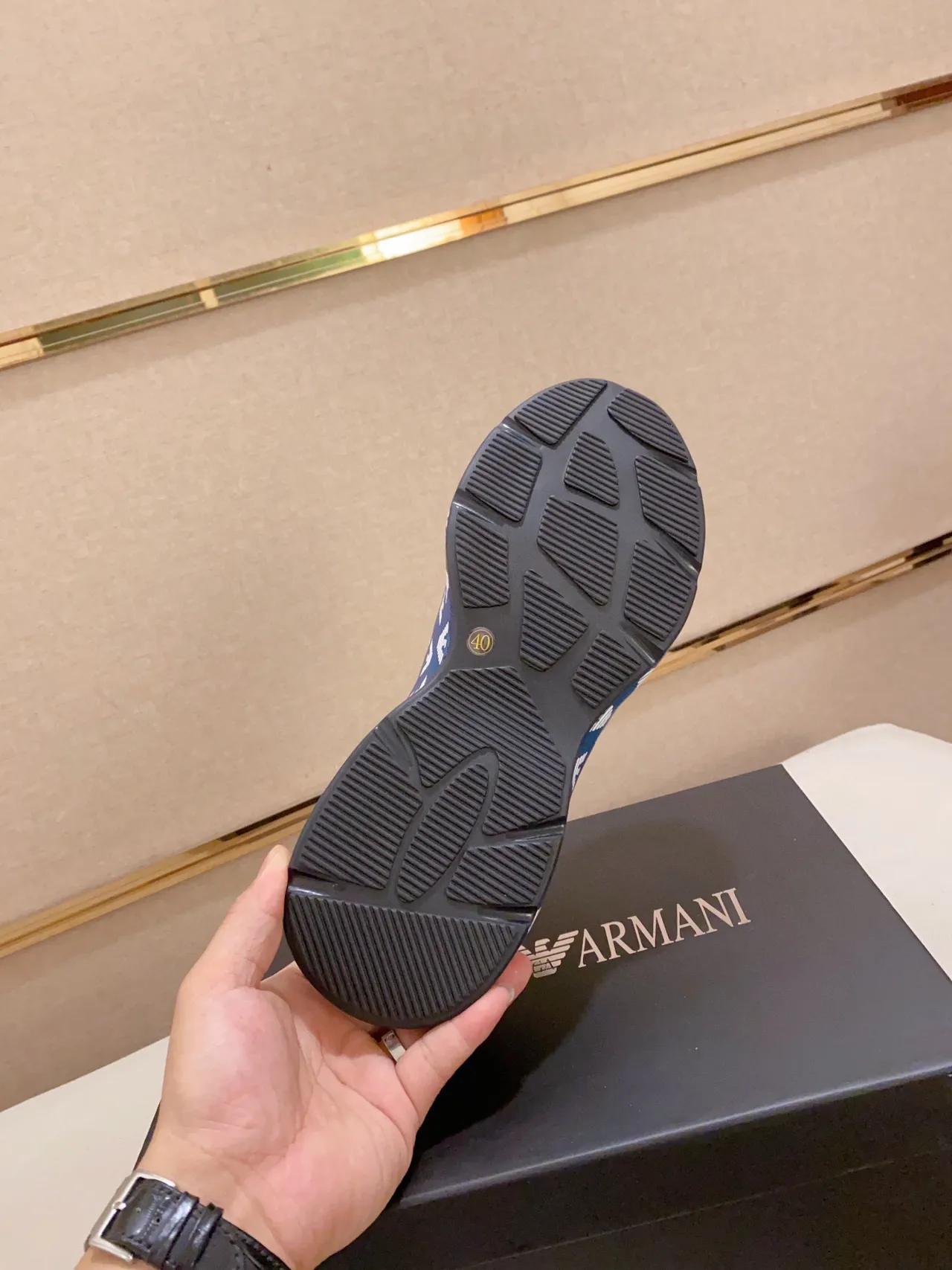 Emporio Armani Monogram-Print White and Navy Lifestyle Sneakers 2