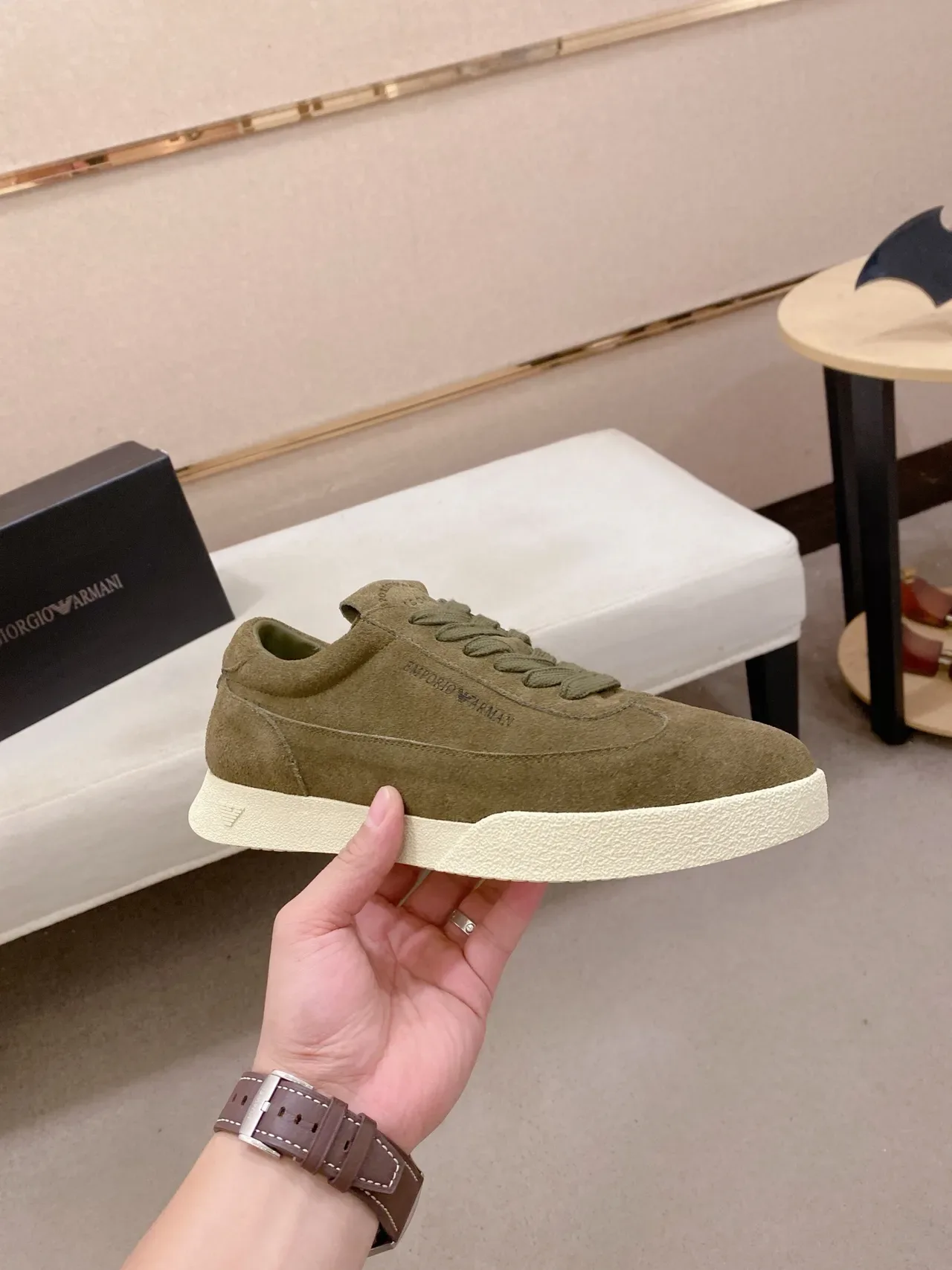 Emporio Armani Olive Green Suede Lifestyle Sneaker 4