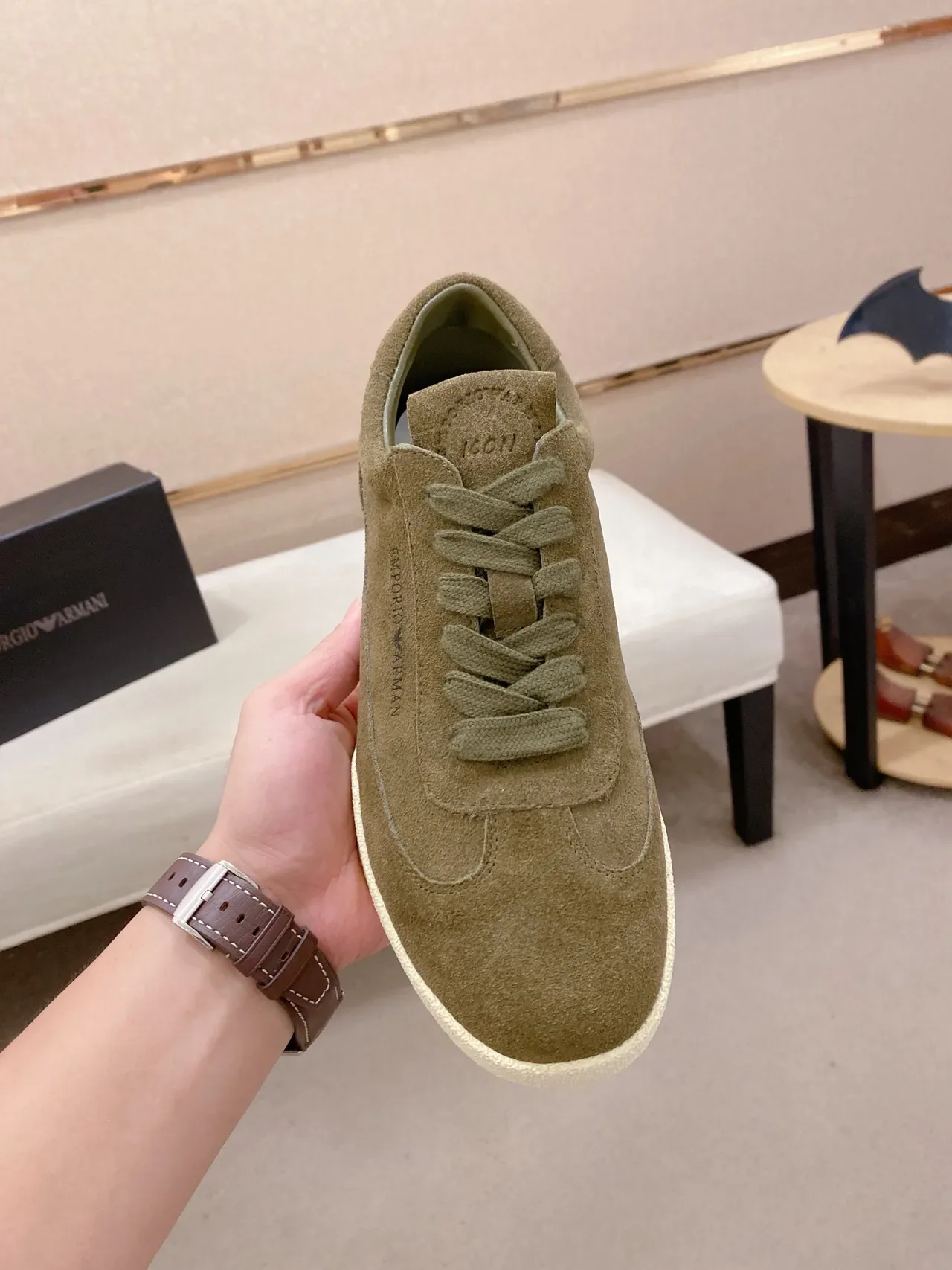Emporio Armani Olive Green Suede Lifestyle Sneaker 5