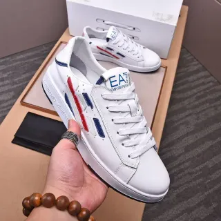 Emporio Armani White Multicolor Low-Top Leather Upper Lifestyle Sneakers