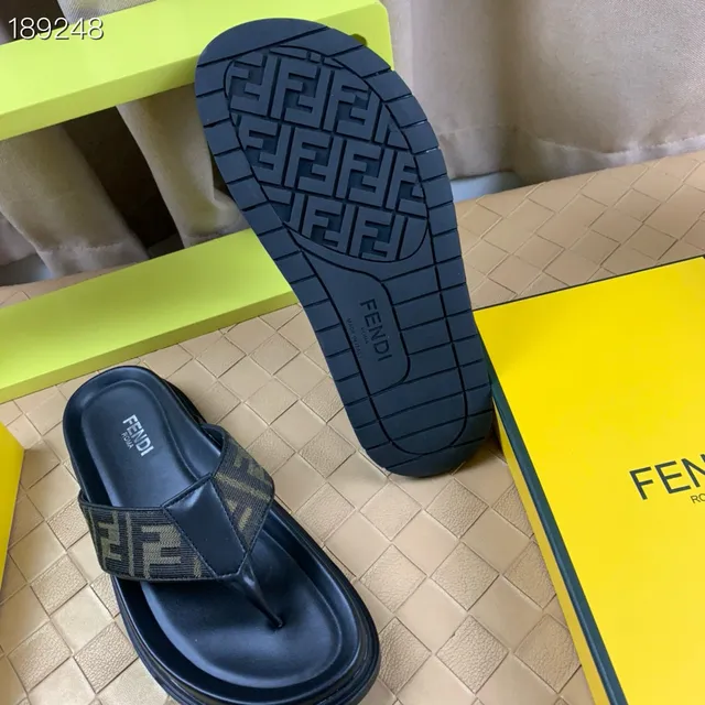 Fendi Black Beige Chunky Platform FF Monogram Strap Slippers 3