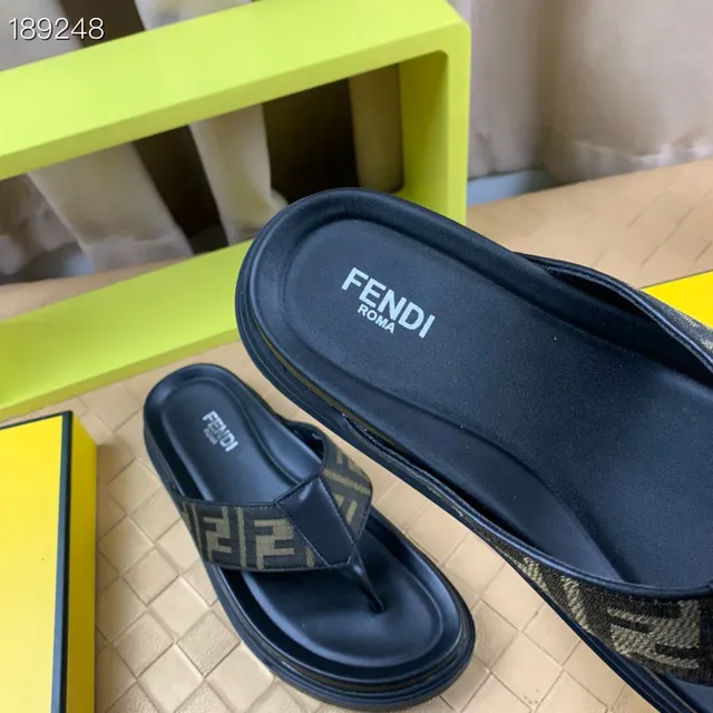 Fendi Black Beige Chunky Platform FF Monogram Strap Slippers 5