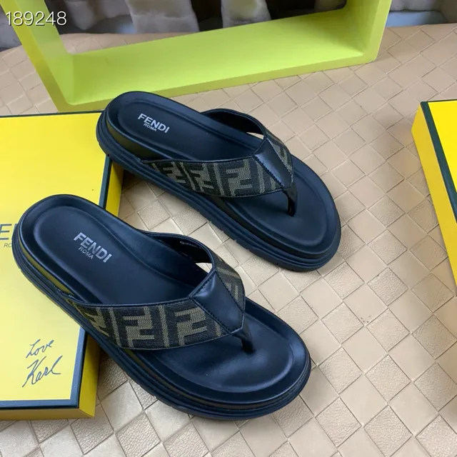 Fendi Black Beige Chunky Platform FF Monogram Strap Slippers 6