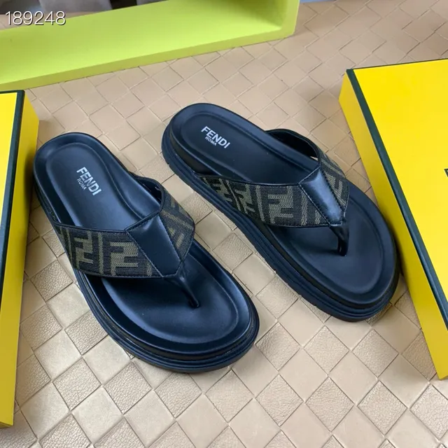 Fendi Black Beige Chunky Platform FF Monogram Strap Slippers 7