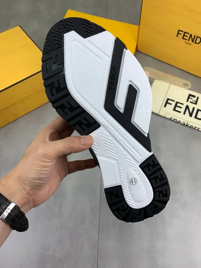Fendi Black Blue Layered Leather And Synthetic Upper Asymmetric Color-Blocking Sneakers 3