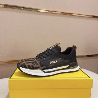 Fendi Black Brown FF Monogram Textile Leather Panel Lifestyle Sneakers