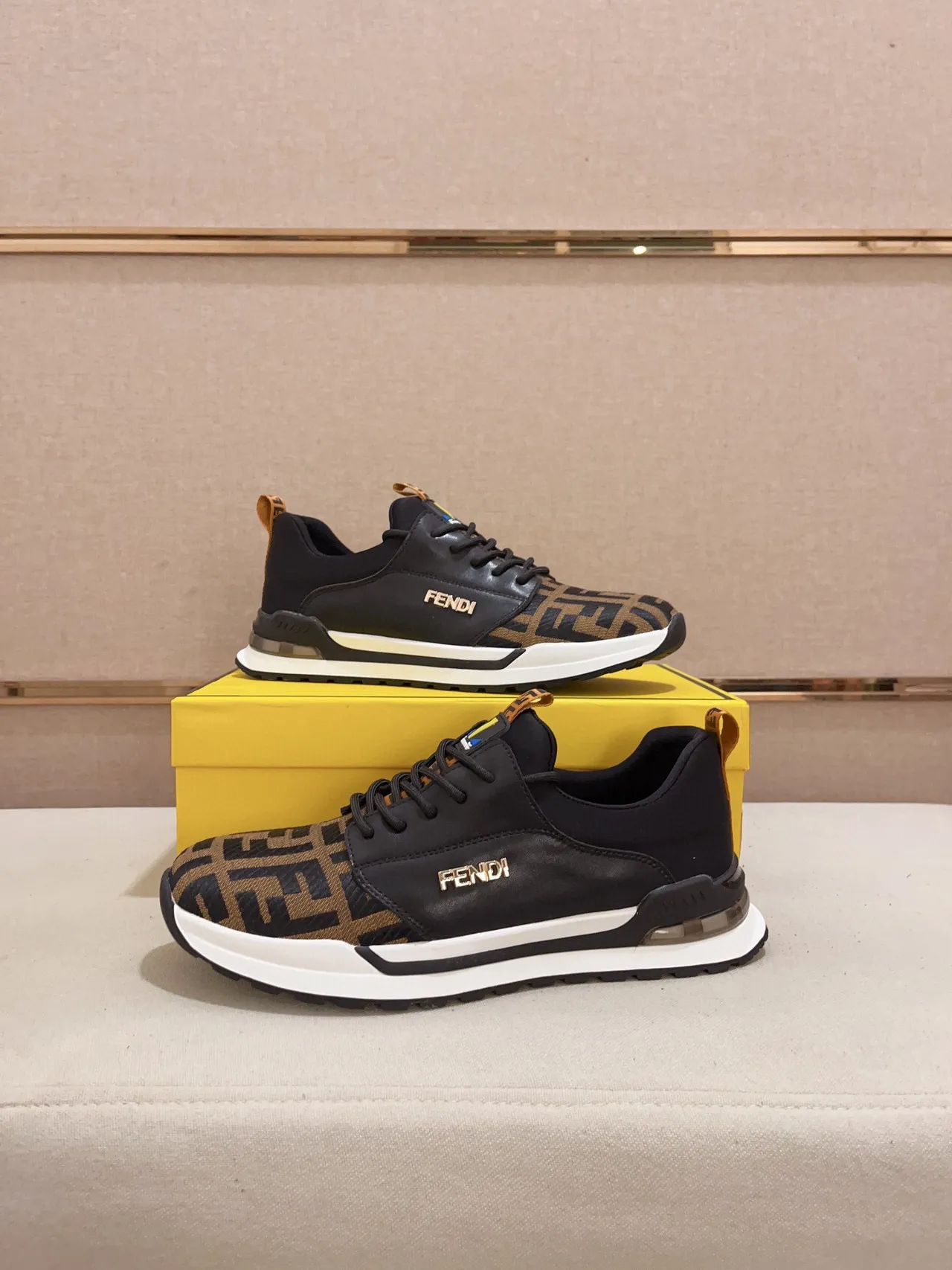 Fendi Black Brown FF Monogram Textile Leather Panel Lifestyle Sneakers 5